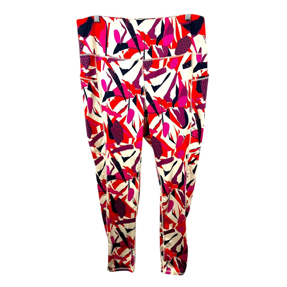 J Dow Fitness XXL Leggings Side Pockets Prink Abstract‎ Print High Rise 1033